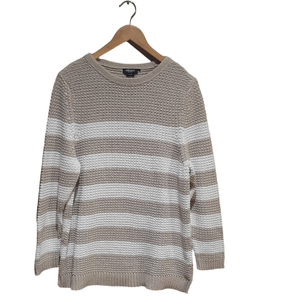 Olsen Europe Women's Size XL Striped Knit Pullover Sweater Tan & White - Picture 1 of 4